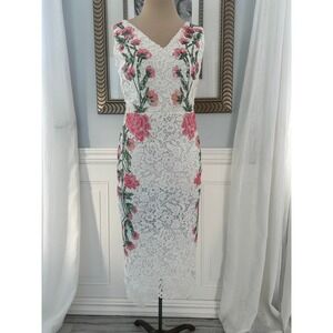 Maoerkeer Kentucky Derby Embroidered Lace White Coquette Sheath Dress Size M